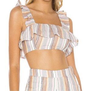 Tularosa Penelope Multi Striped Printed Cropped Top Ruffle Beach S